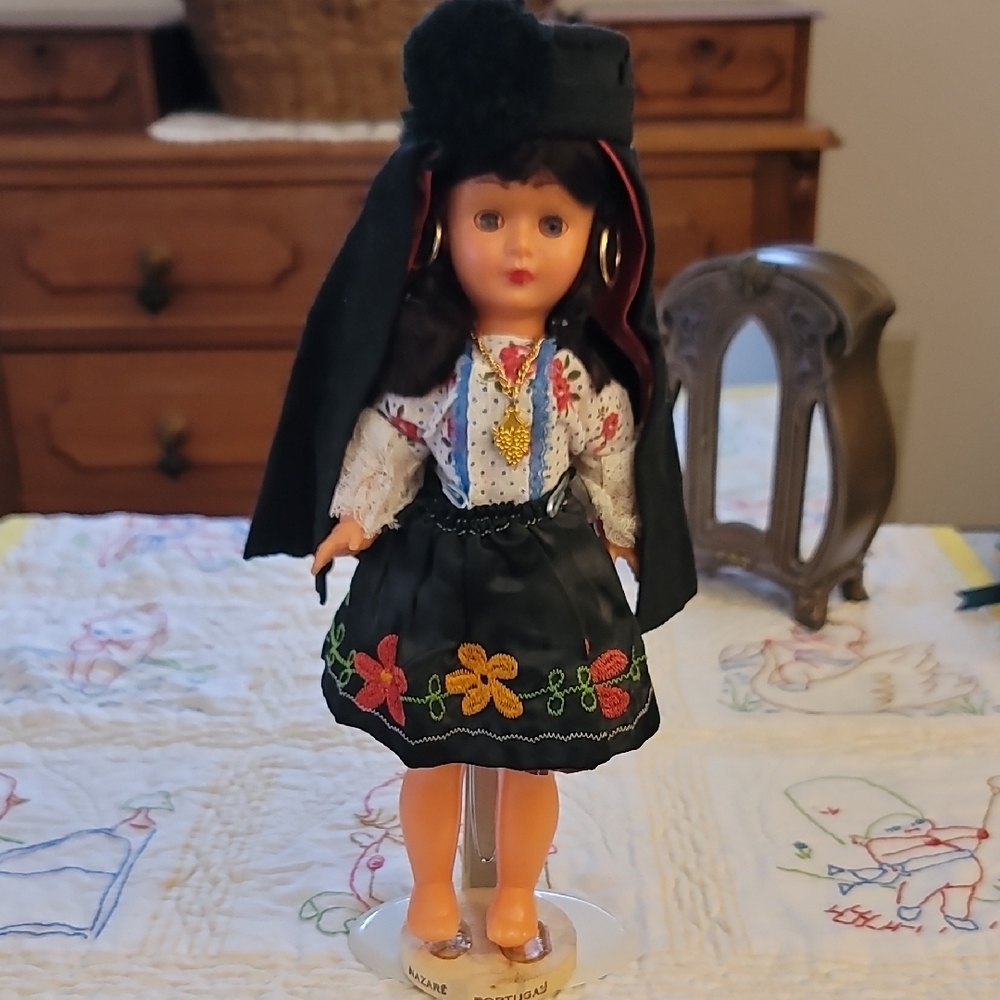 Traditional Outfit Doll with Black and Multicolor Dress